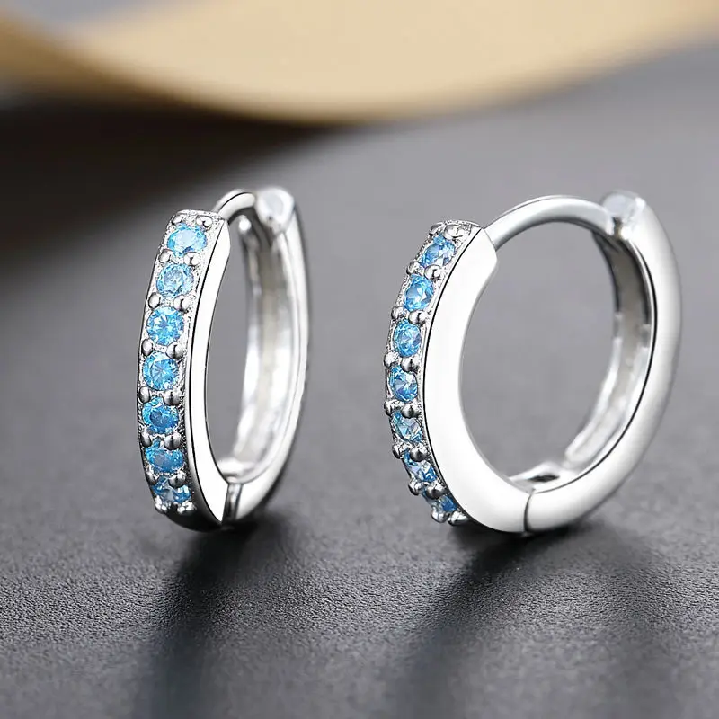 Simple Style Loop Hoop Earrings S925 Silver  Transparent AAA Zircon Stone Inlay Paved Brincos Ear Accessories Jewelry