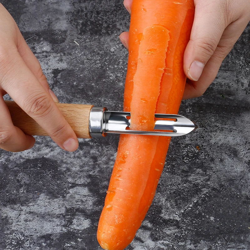 مقصات من الفولاذ المقاوم للصدأ بمقبض خشبي ، قطاعة التفاح ، قطاعة الفواكه ، الخضروات والبطاطس ، مقشرة لأواني المطبخ ، مانعة للانزلاق #3