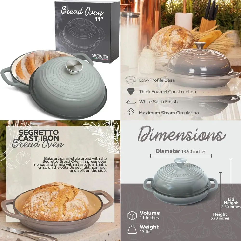 

Эмалированная чугунная форма для хлеба, 11-дюймовая голландская печь для выпечки серого на закваске, идеально подходит для хлебопечки, чугунная форма для выпечки с Li