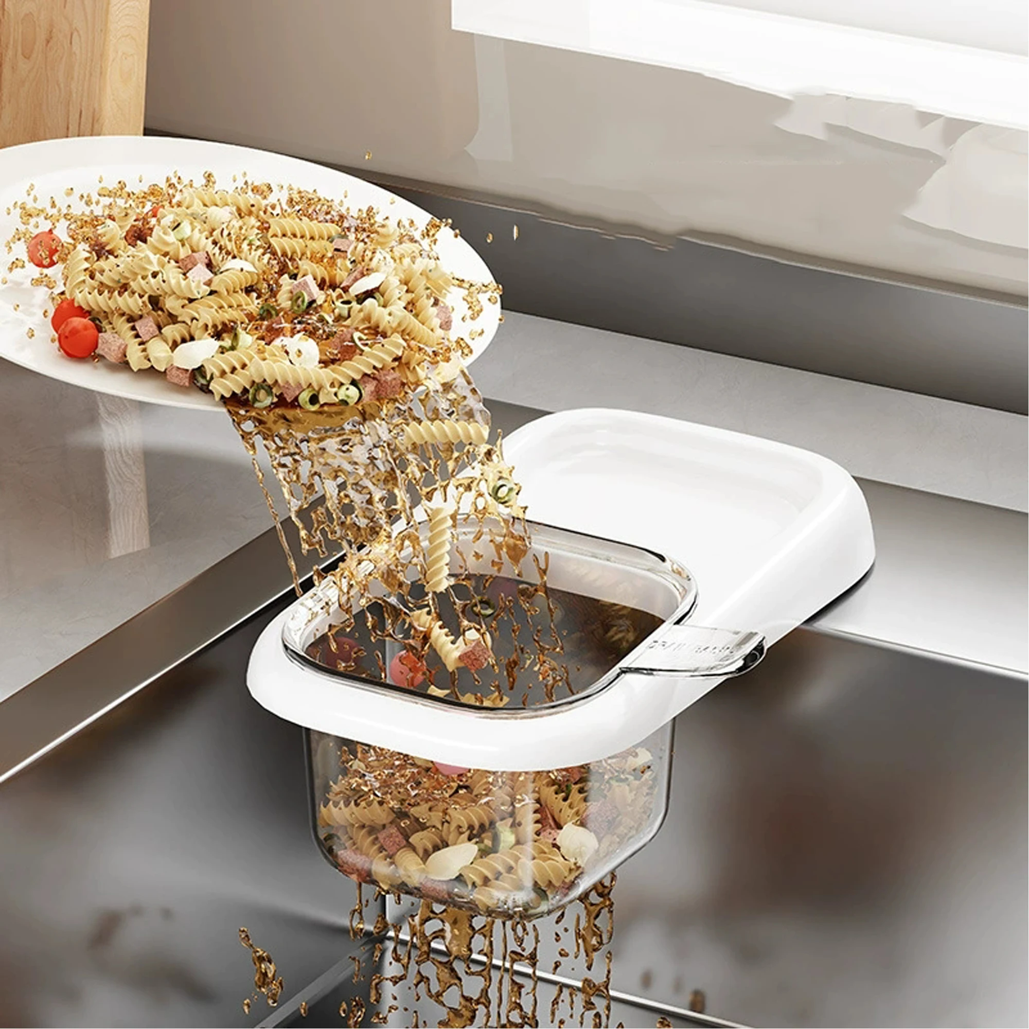 Kitchen Sink Drain Basket, Sink Separator for Leftover Food Scraps, Filter Basket with Suction Cup, No Installation Required, Multifunctional Household Drain Rack, Kitchen Drainage Filter Storage Basket - Detail 1