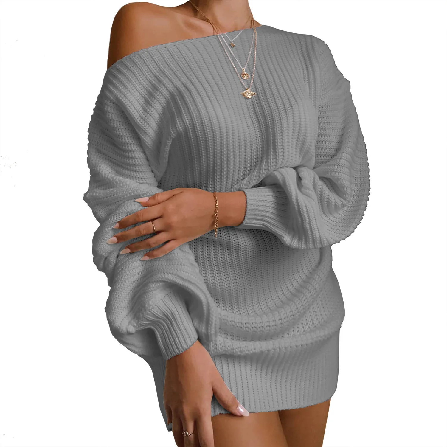Sweaters Women 2024 New Fashion Autumn Winter Europe Casual Off-the-Shoulder Lantern Sleeve Sweater Women's Clothing HHX20247