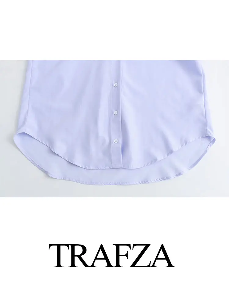 TRAFZA 2024 Spring Women Fashion Blouses New Lapel Long Sleeves Loose Top Woman Button Wild Commute Office Lady Female Shirt