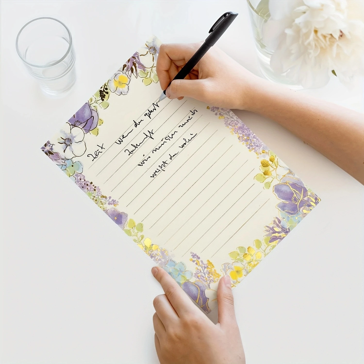 A5 Cute Colored Gold Foil Stamping Fancy Lined 32 Sheets Stationery Writing Letter Paper Set for DIY Crafts Wedding Invitation