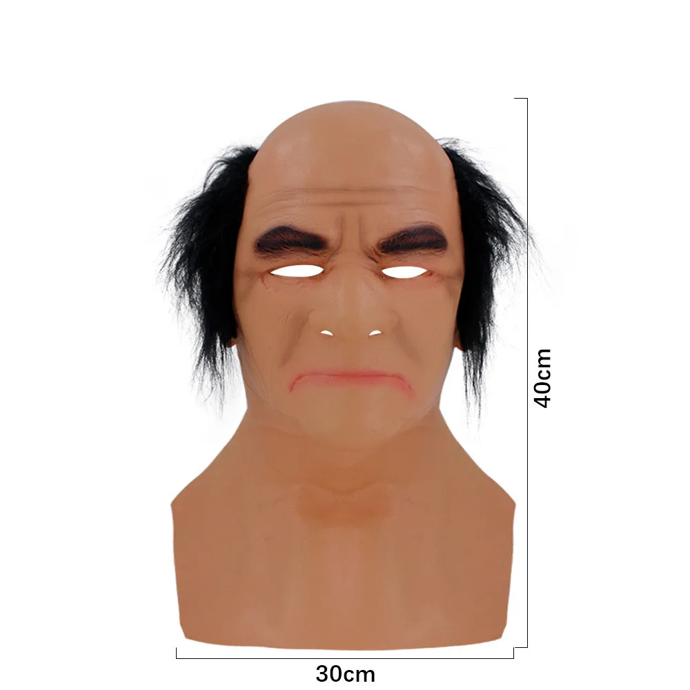 Schwarze Glatzkopf-Perücke mit Opa-Maske - Alte-Mann-Glatzkopfmaske für Halloween-Kostüme, Cosplay & Partyzubehör – Detail 5