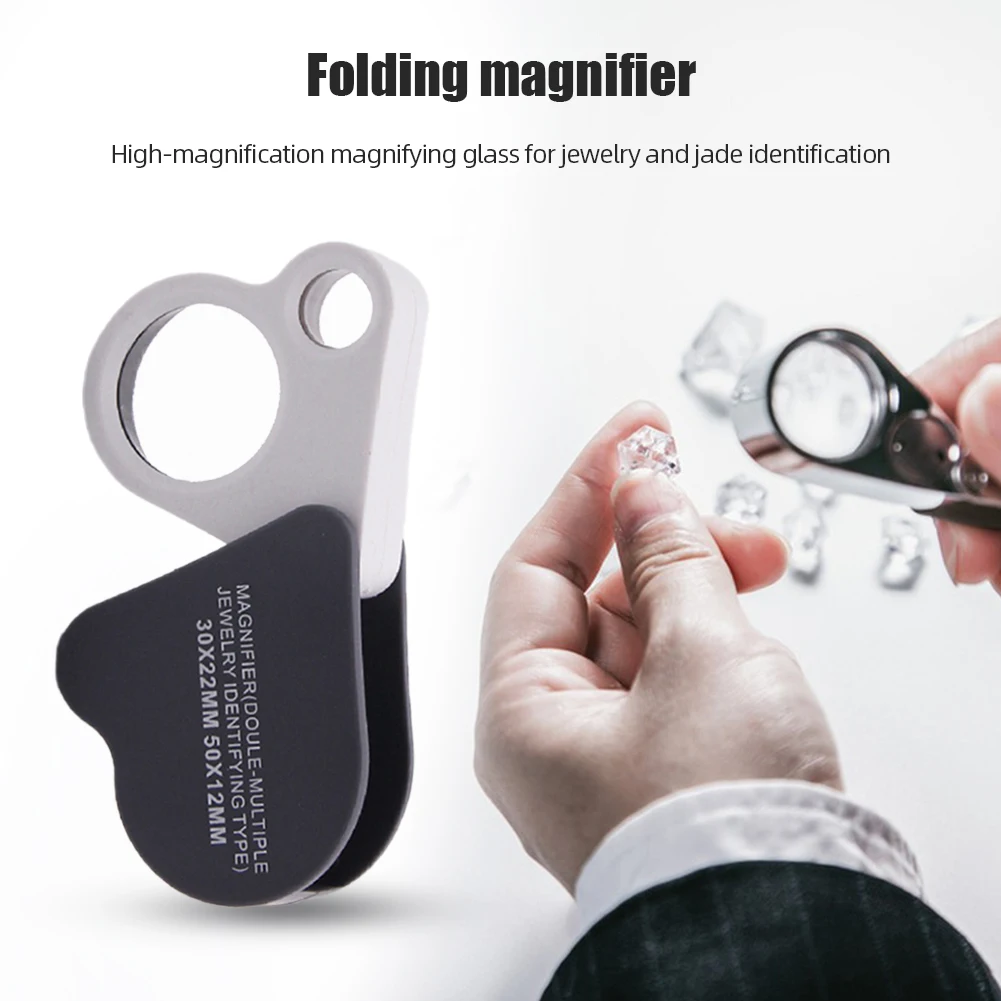 Foldable Magnifier Portable 30X 50X Diamond Jewelry Magnifying Glass Handheld HD Eye Loupe Dual Len for Gems Jewelry Identifying