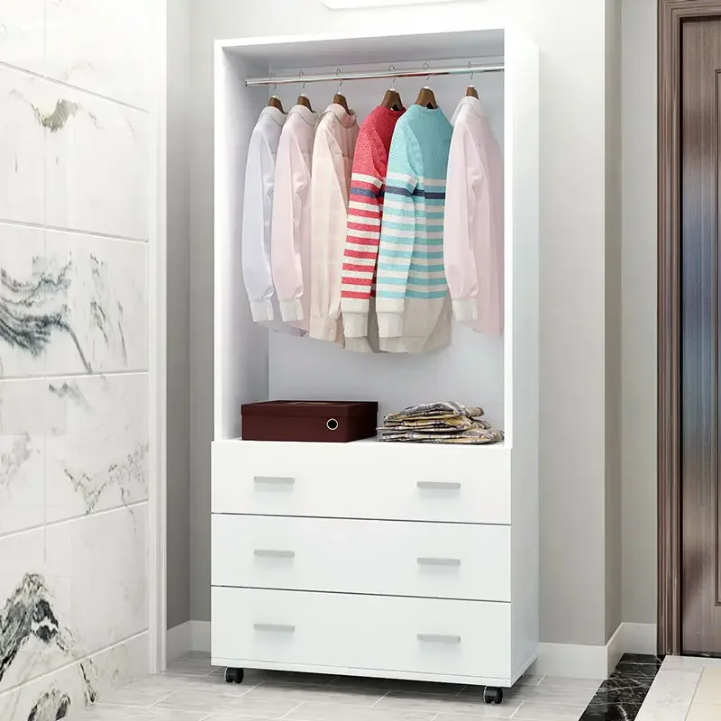 Customizable simple solid wood storage cabinet with corner storage, open, doorless mobile hanging clothes cabinet