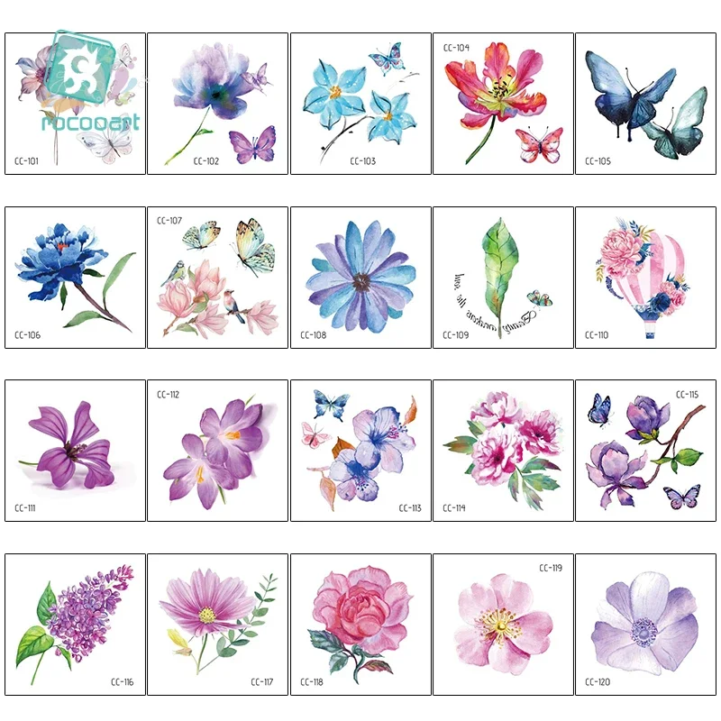 Small Size Flowers Fake Tattoo Rose Lavender Lotus Temporary Tatoo Body Art Woman Tattoo Stickers For Hand Face Sexy Taty