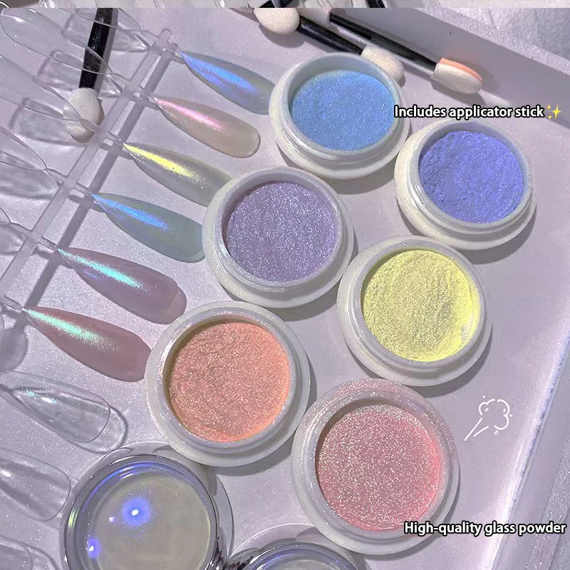 6 Stück/Set Schimmerndes Aurora-Nagelpulver Holo Metallic Spiegeleffekt Pigmentstaub für Gel-Nagellack Maniküre-Dekoration Meerjungfrauen-Puder