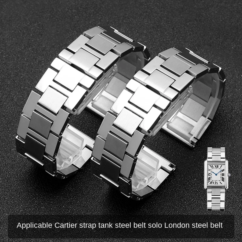 

For Cartier stainless steel strap solo London Tank metal strap men women watch band steel watch chain bracelet 16/17.5mm 20/22mm