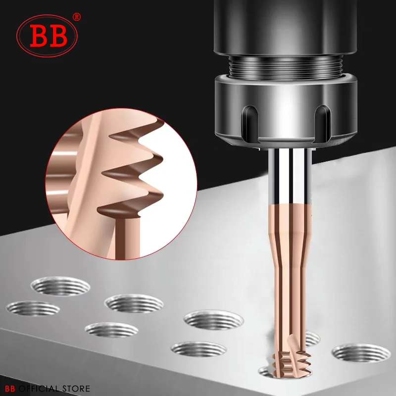 BB Konu Değirmeni Kaplamalı Katı Karbür 3 Diş Minyatür ISO UNC UNF Pitch CNC İç İşleme Kesici Takım M3 M4 M5 M6 M8 Dokunun