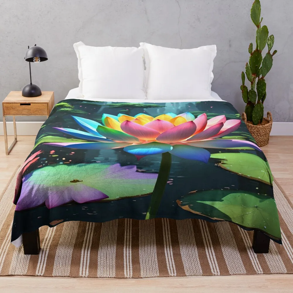 

Rainbow Lotus Throw Blanket Loose Winter beds Bed Fashionable Plush Blankets