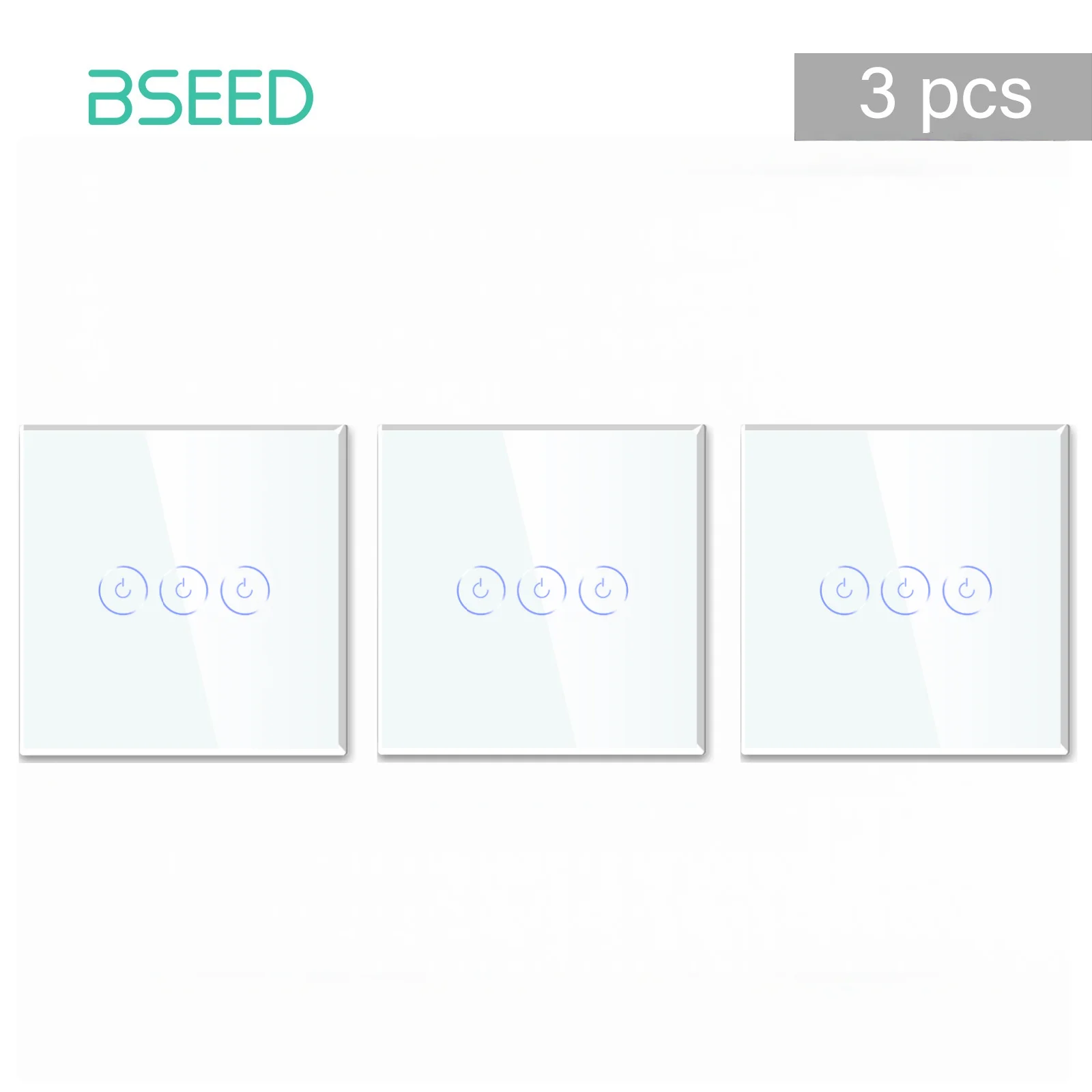 BSEED WIFI Smart Light Switch Tuya Smart Life 1/2/3 Gang APP Multi-Control Trap Schakelaar Met Neutraal Blauw Achtergrondverlichting Glazen Paneel