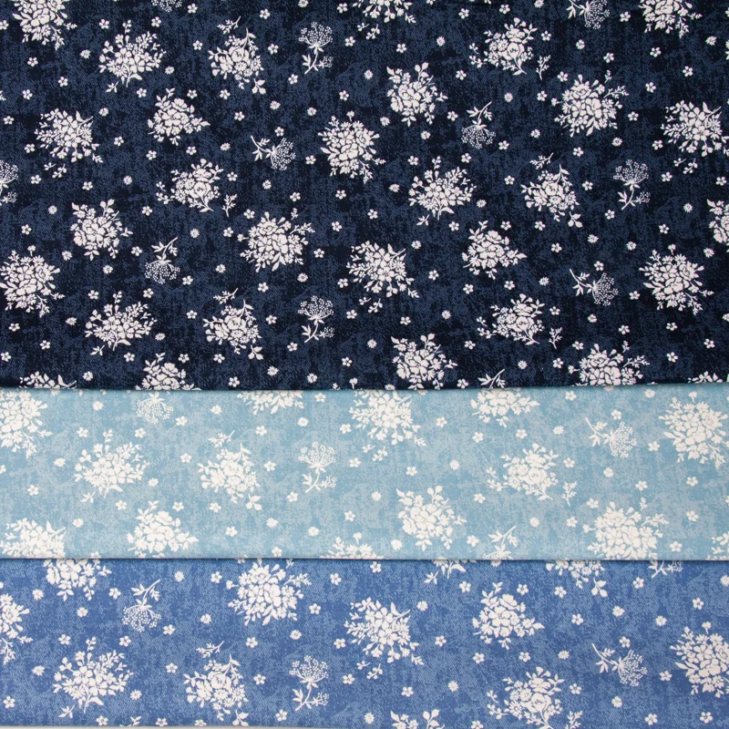

100% Cotton Fabric 3 Colors Floral Pattern DIY Handcraft Material Japanese Style Home Decoration Sponge Pad Fabric by the Meter