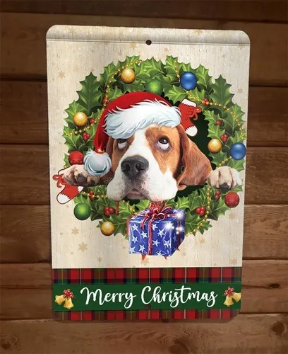 Merry Christmas Basset Hound Dog Xmas  Metal Wall Sign Animal Poster #2