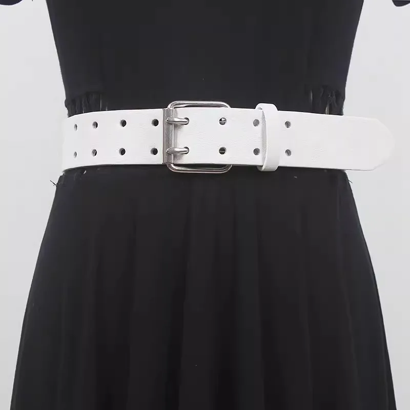 Women's Fashion White Black Genuine Leather Cummerbunds Female Dress Corsets Waistband Belts Decoration Wide Belt R2474