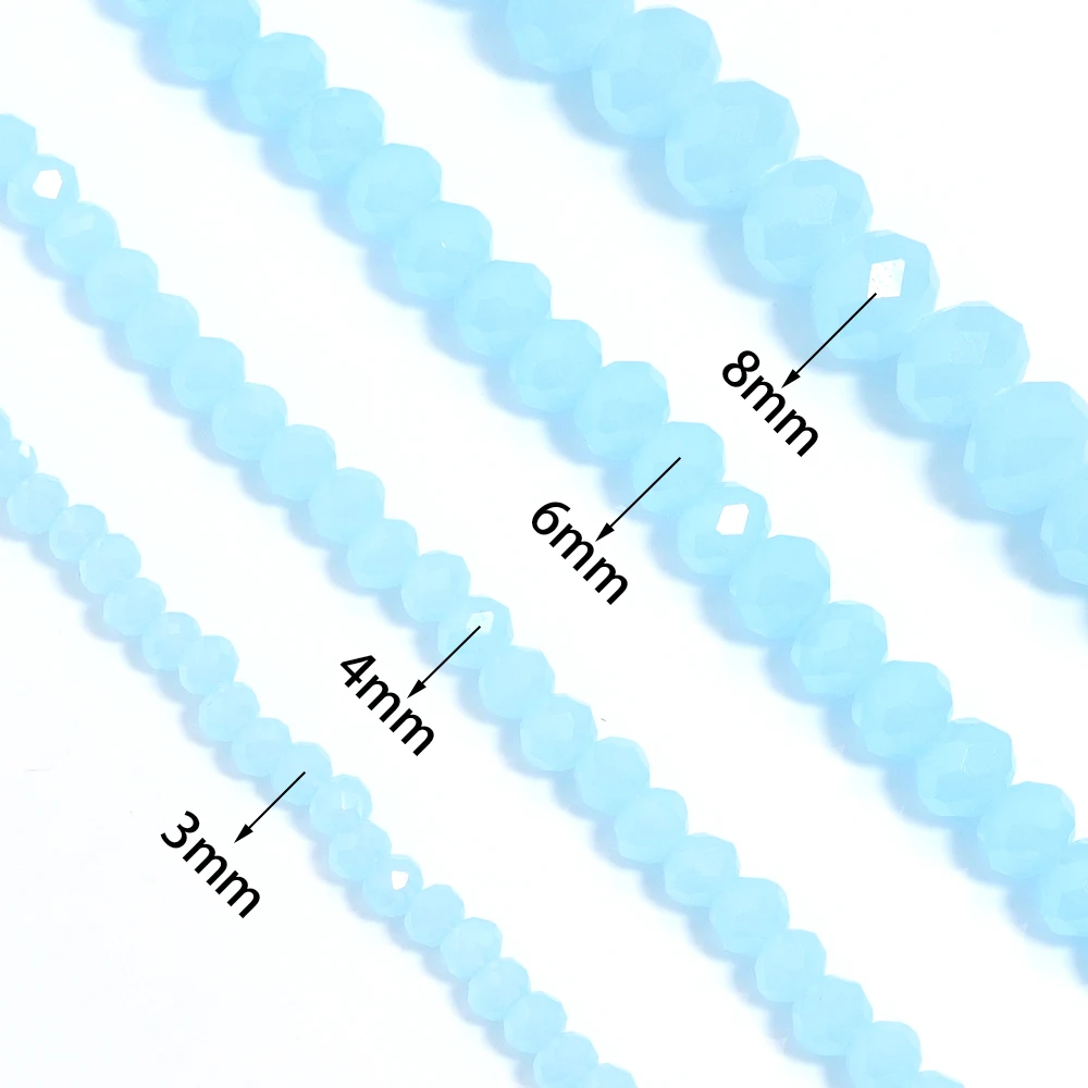 1 Strand 3/4/6/8mm Lake Blue Faceted Crystal Beads Rondelle Glass Loose Spacer Beads For Jewelry Making DIY Bracelets Necklace