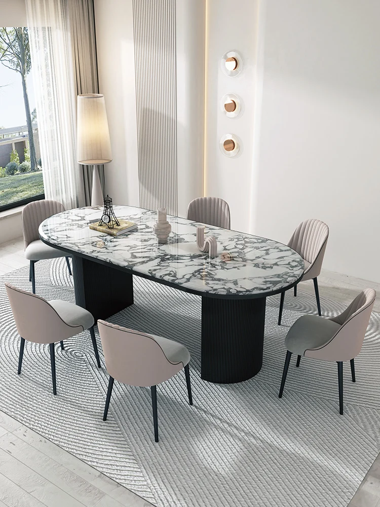 Marble dining table household small apartment French cream style European simple light luxury table