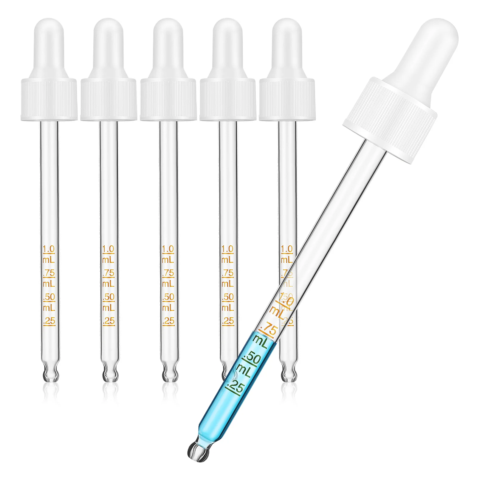 6 Pcs Dropper Tip Calibrated Pipette Glass Measured Droppers Liquid Essential Oil Clear Measurement