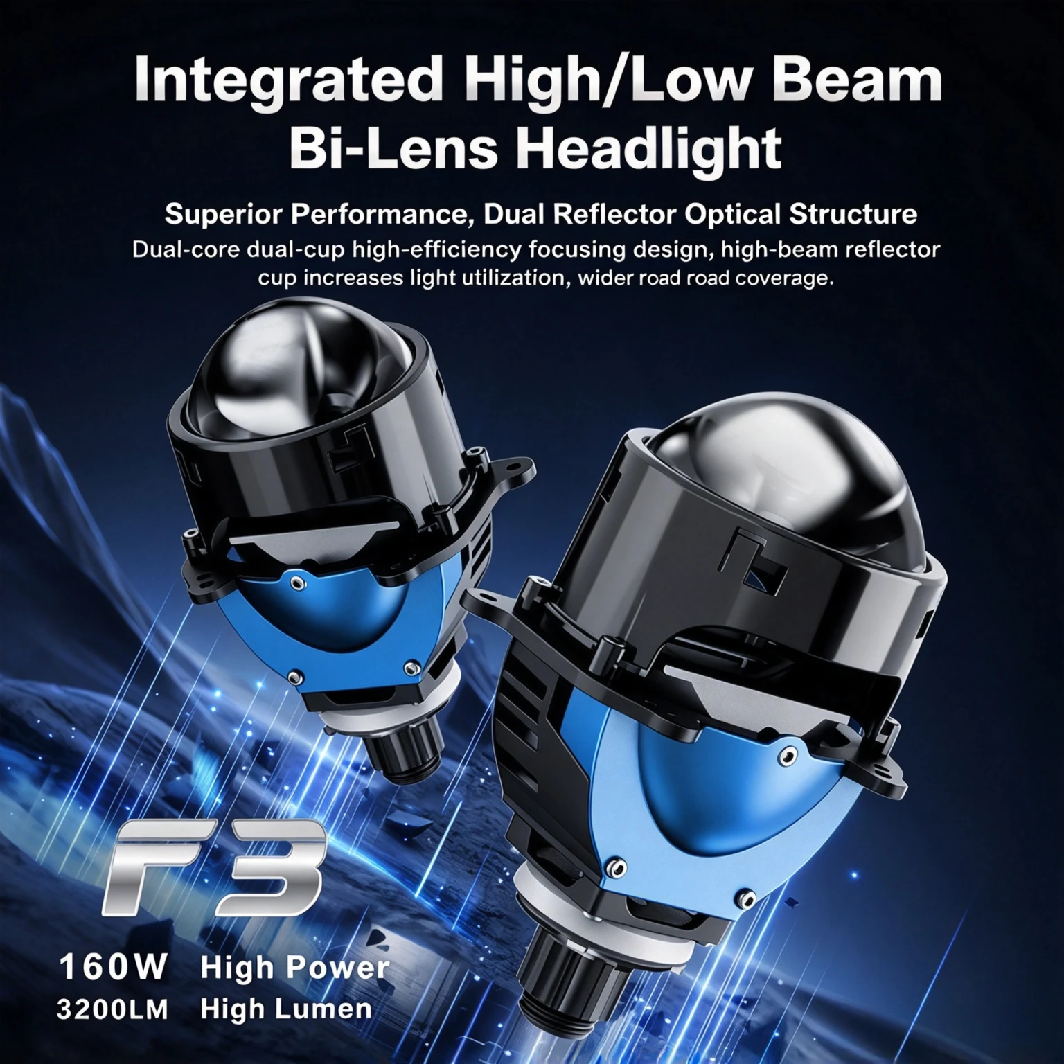 NXY F3 130W Bi LED Projector Headlight Dual Lens High Low Beam H4 H7 Retrofit Car Headlamp Upgrade Super Bright 12V LED Lamp Kit