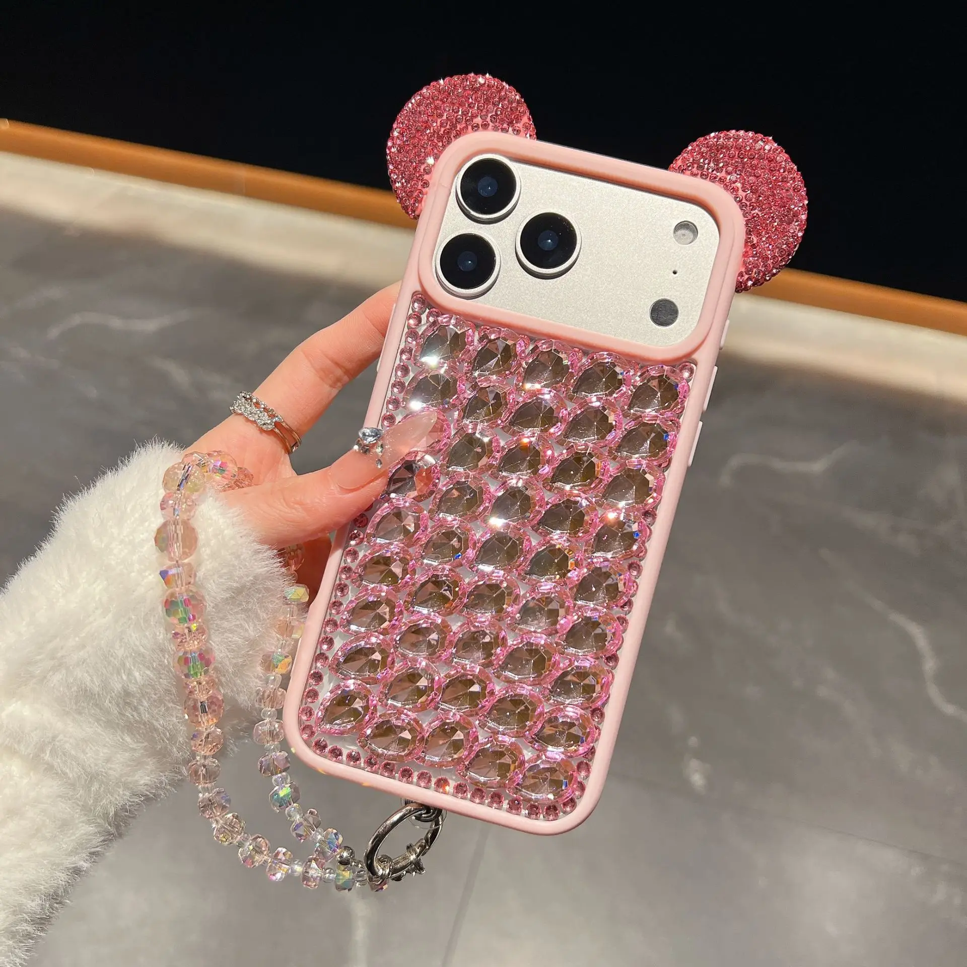 

Full Diamond Compatible iPhone 17 Pro Max Case Cover iPhone 16 Mickey Ears High End Sense 15 Protective Shell