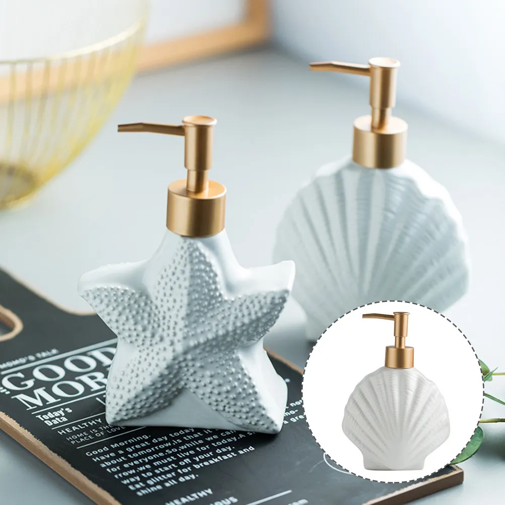Ocean Theme Shell Shape Ceramic Pump Bottle Large Capacity Waterproof Reusable Bathroom Soap Dispenser for Shampoo Body Wash