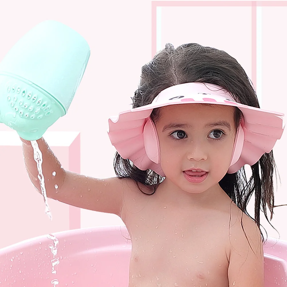 

2Pcs Waterproof Baby Shampoo Hat Adjustable Infant Shower Cap Cute Cartoon Pattern Protective Baby Bathing Hat
