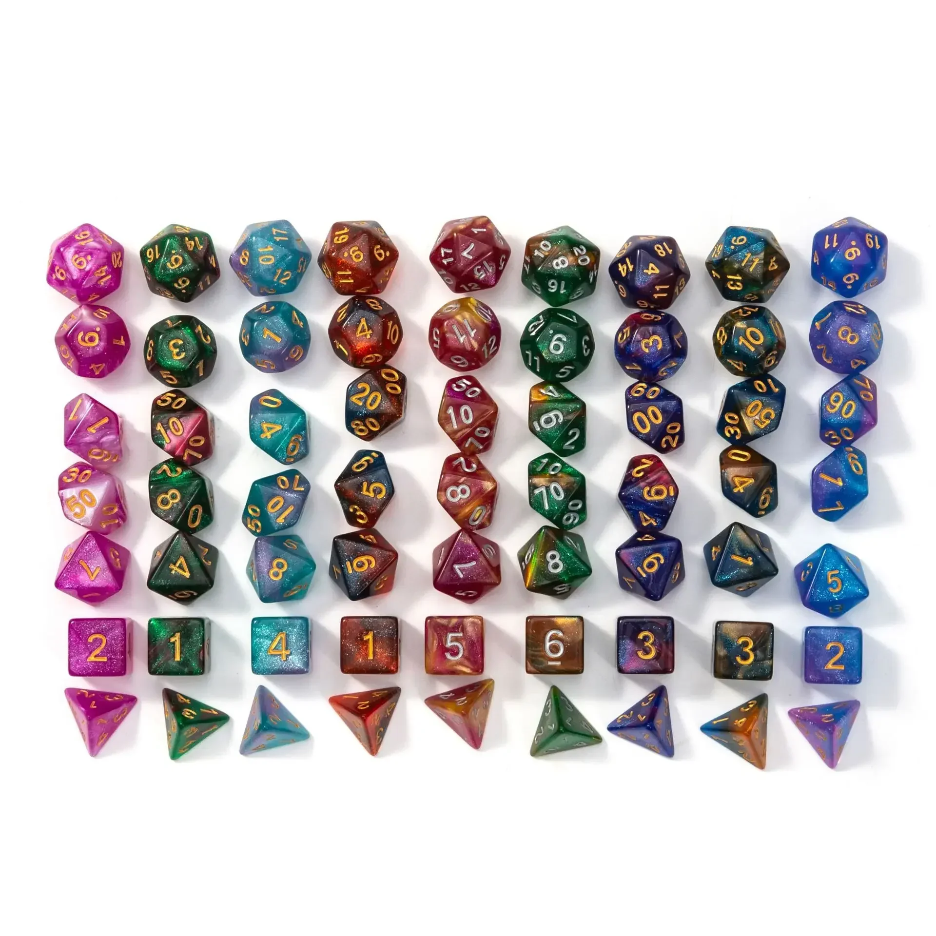 D&D Dice 7pcs/lot Mixing Colours Board Game Polyhedral Dice Set 10 Styles DND RPG Dice Set Roll Playing Table Games Accessories