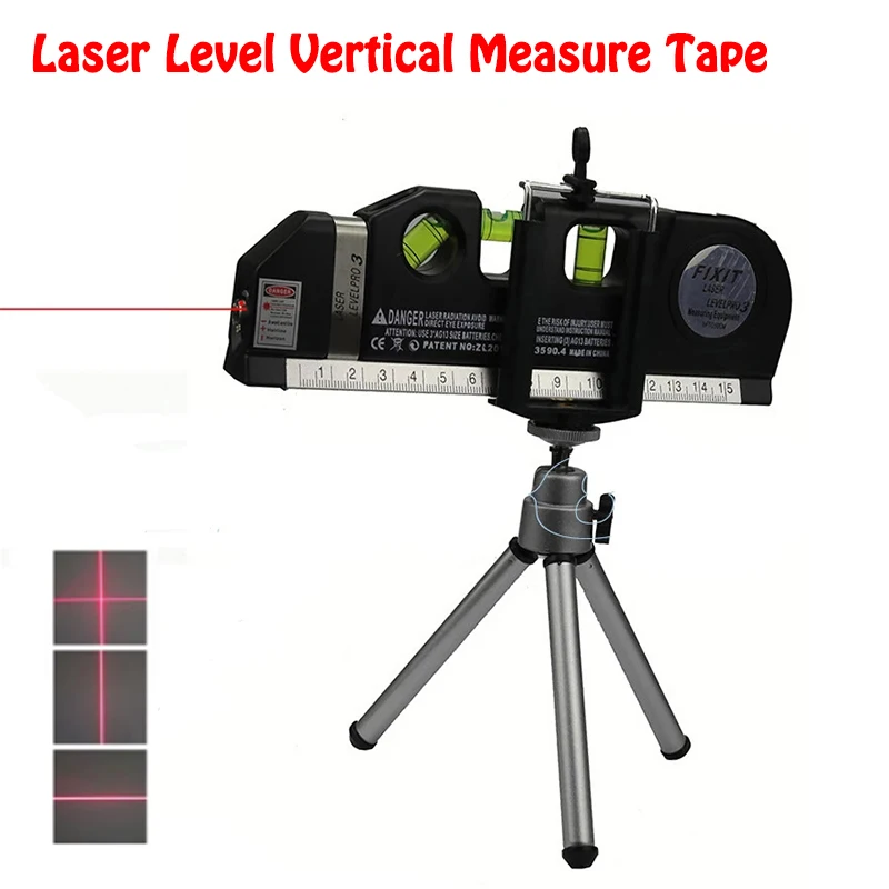 New Vertical Horizontal Laser Level Tape, Adjustable Multifunctional Standard Ruler, Cross Lines Measuring Instrument With Tripo