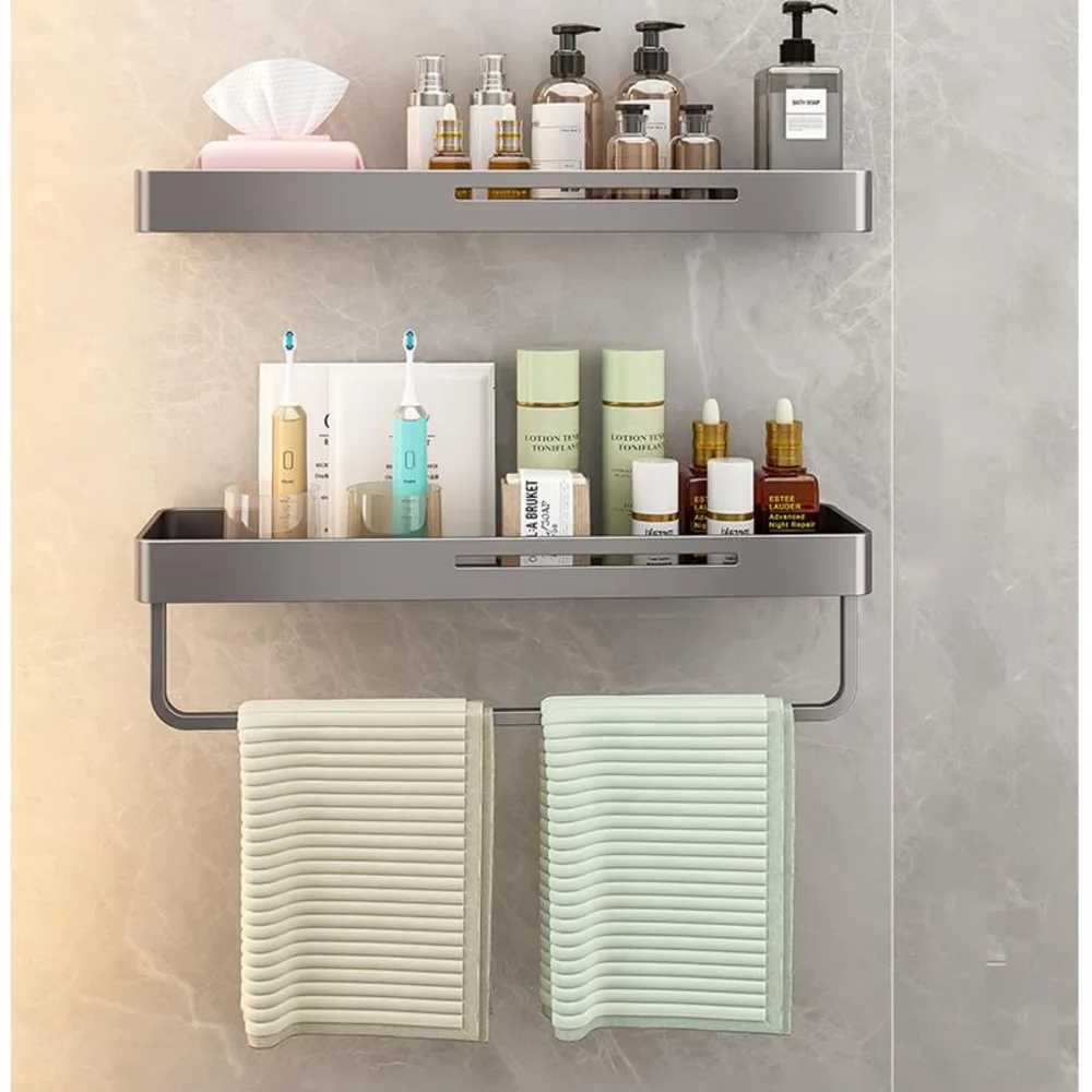 

Bathroom Accessories Storage Rack Non Perforated Washbasin Wall Mounted Towel Bar Hook Metallic Draining Water Toiletry Shelf