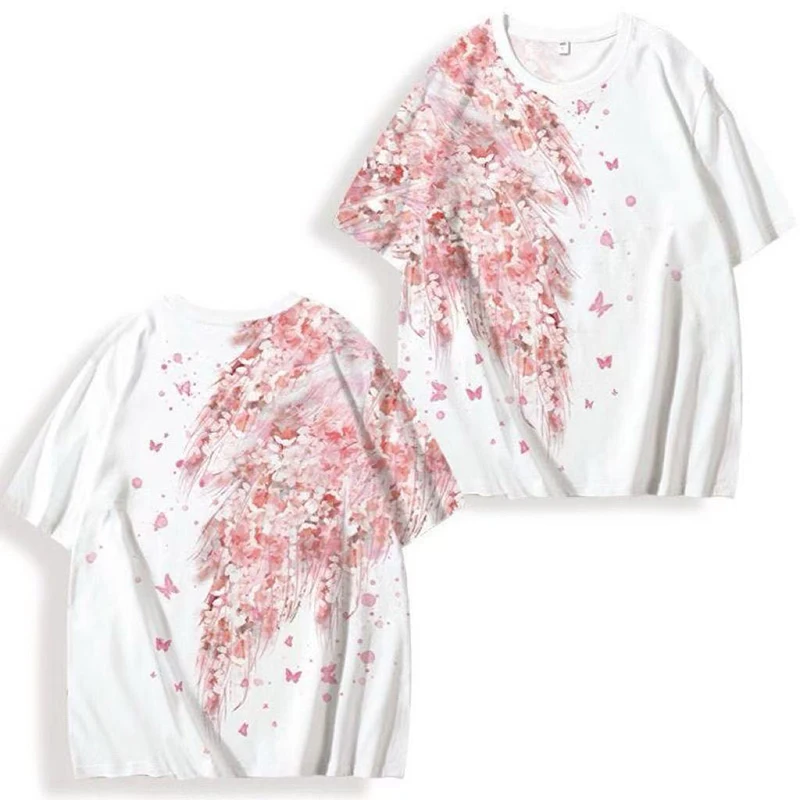 Summer Men O Neck Short Sleeve T Shirt Butterfly Flowers Wing Print Fashion Casual 2xl Couple