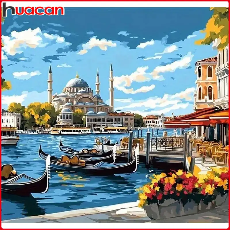 

HUACAN 5d Diamond Painting Vintage And Colorful Venice Italy Gondola Boat River Pictures Wall Art Canvas Room Home Decor