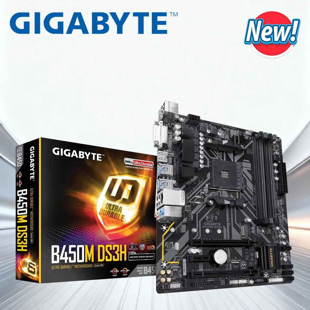 Nuevo Gigabyte GA-B450M DS3H para AMD AM4 Ryzen 3/5/7/9 1.2.o.3th. Placa base Athlon USB3.1 HDMI M.2 B450 Micro-ATX