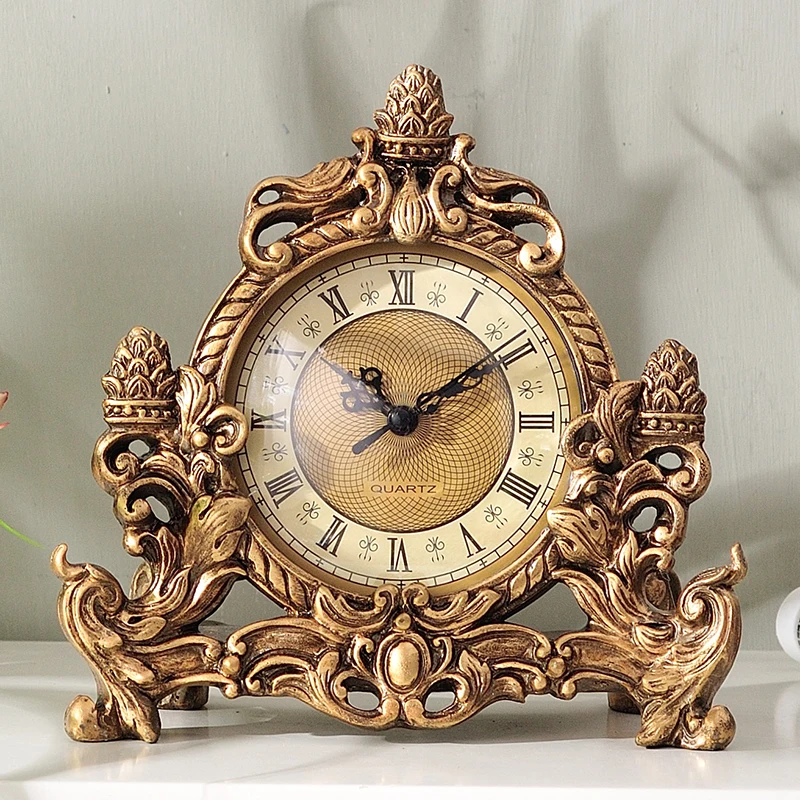 

European retro style desk clock study living room decoration and accessories Silent Clock desk decoration Home Creative ornament