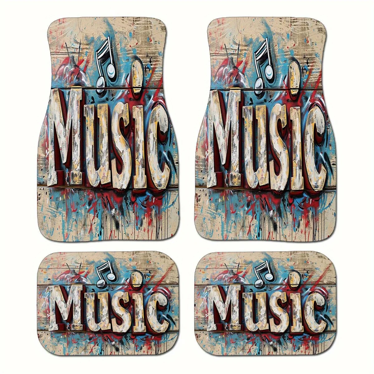 4pcs Music Letters Print Design Carpet Car Floor Mats For Auto Van Truck SUV-4pcs Front& Rear Full Set Universal Fit Car Interio