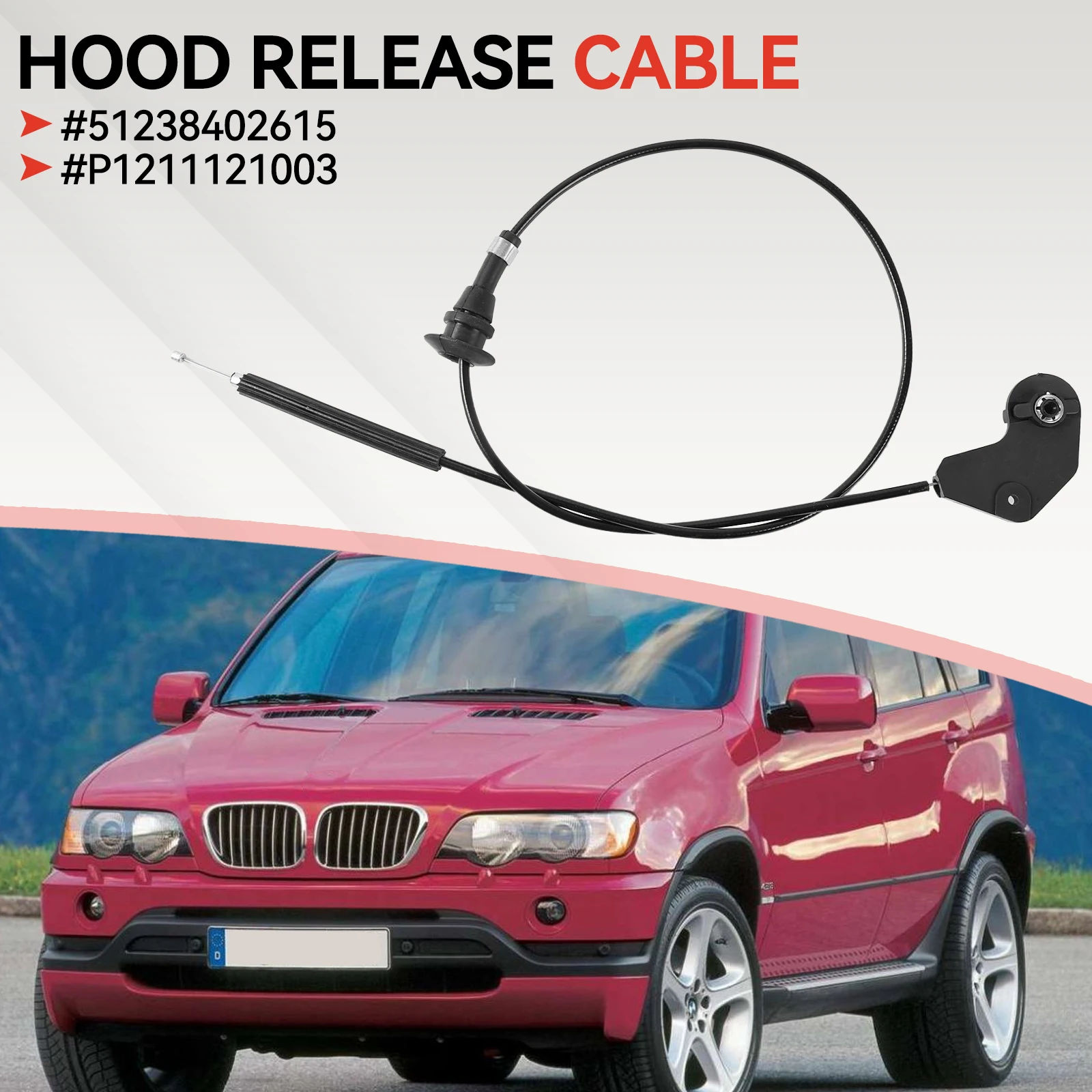 For BMW X5 E53 1999-2006 3.0d 3.0i 4.4i 4.6is 4.8is Car Front Engine Hood Bonnet Release Mechanism Bowde Cable Wire #51238402615 view 2
