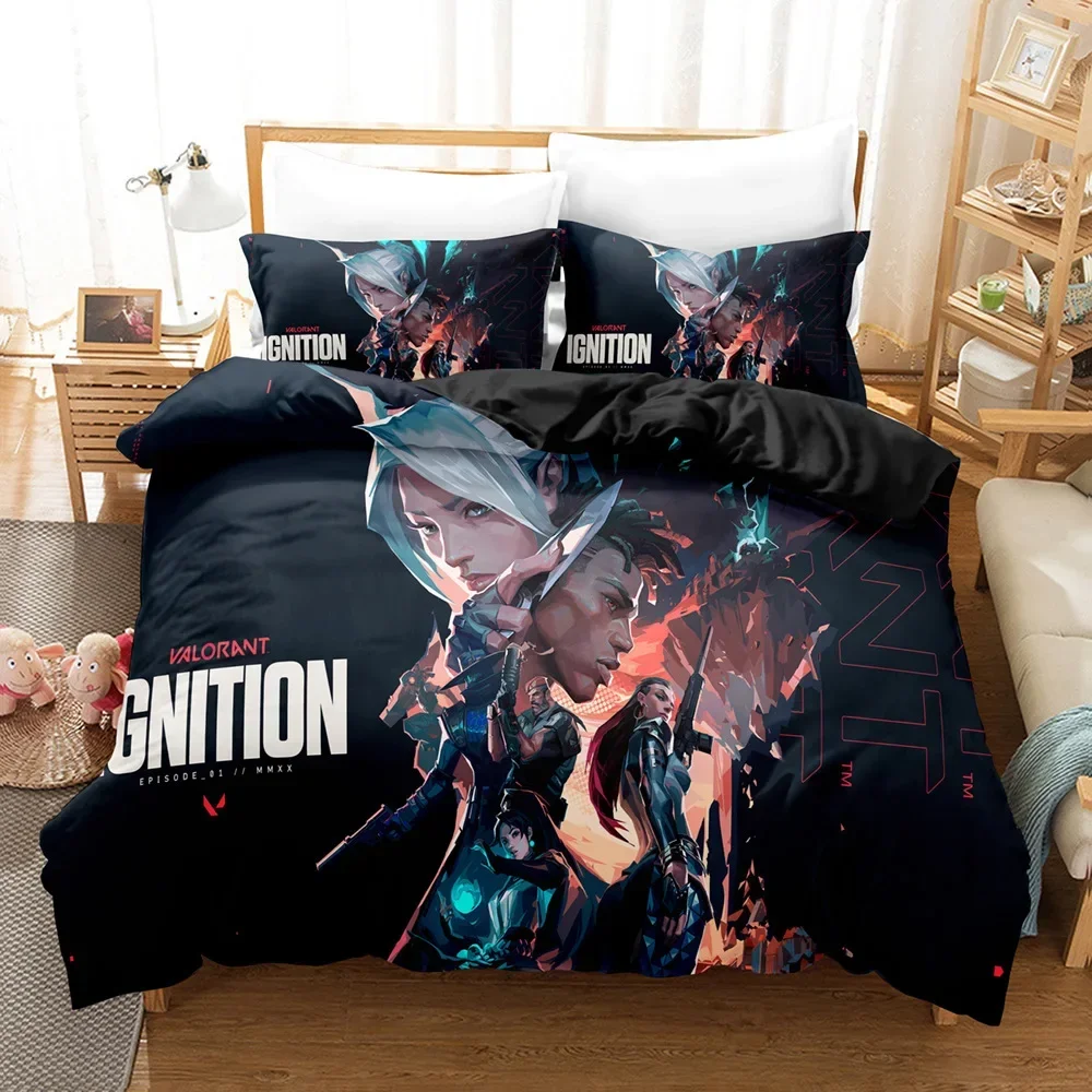 

V-VALORANT Gaming Duvet Cover Set Bedding Set FPS Esports Theme Anime Characters Print for Gamers Bedroom Queen King