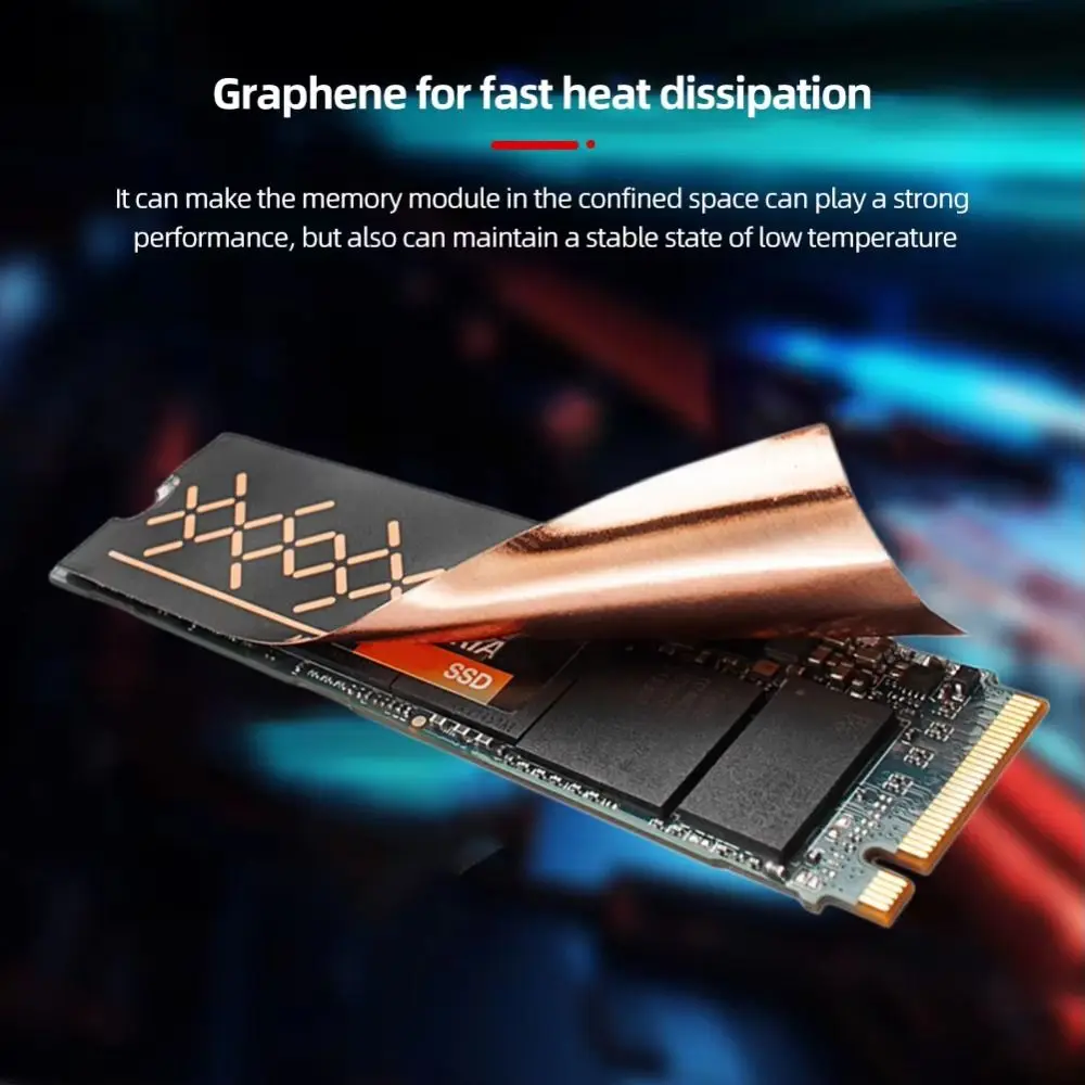 Compact Graphene SSD Heat Sink Copper Foil Layer Fast Heatsink NVMe Radiator Thin Profile Thermal Pad Computer Cooling