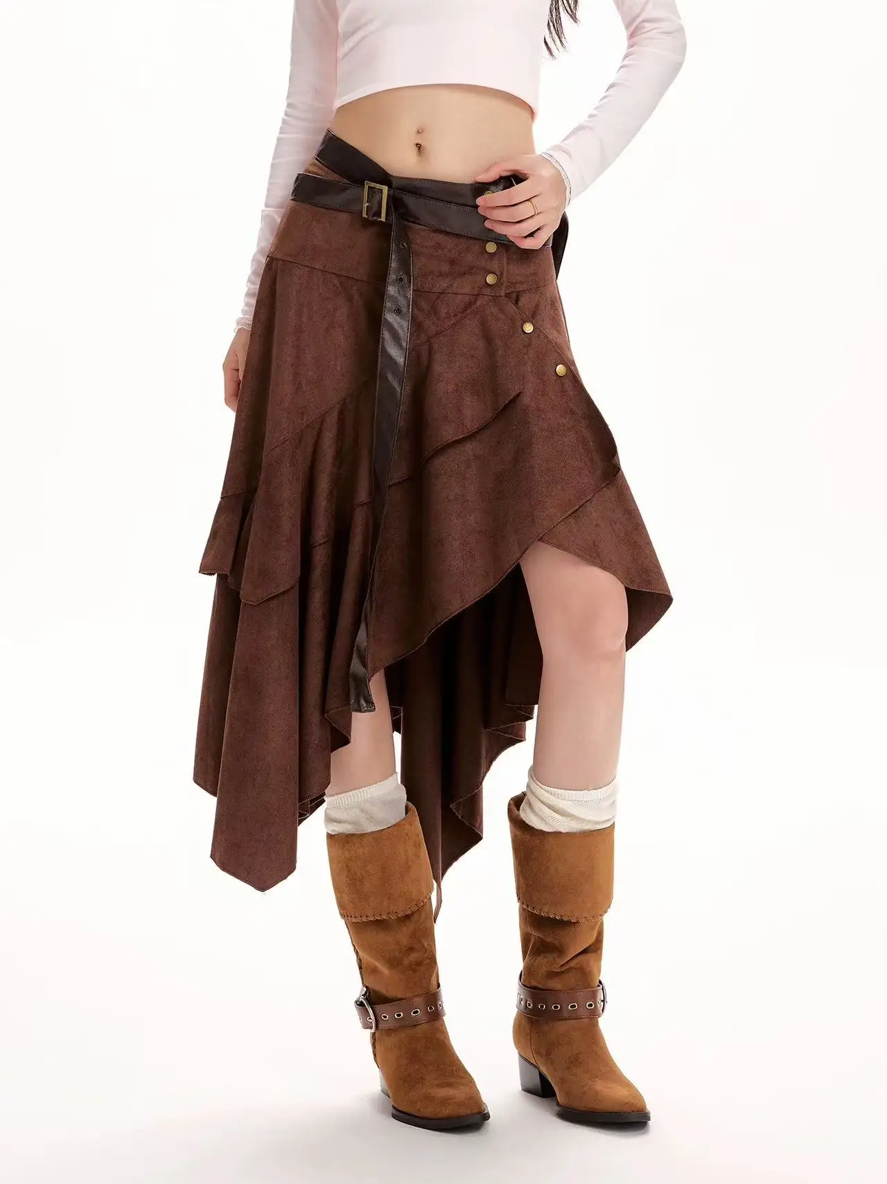 Cooler Damenrock für Damenbekleidung, Trend 2025, Herbst-Winter, braune lange Röcke, Faldas Para Mujeres, koreanische beliebte Kleidung