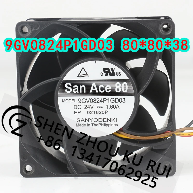 

New Sanyo 24V 1.60A 8038 80X80X38MM four-wire inverter chassis Low noise server 9GV0824P1GD03 Cooling fan