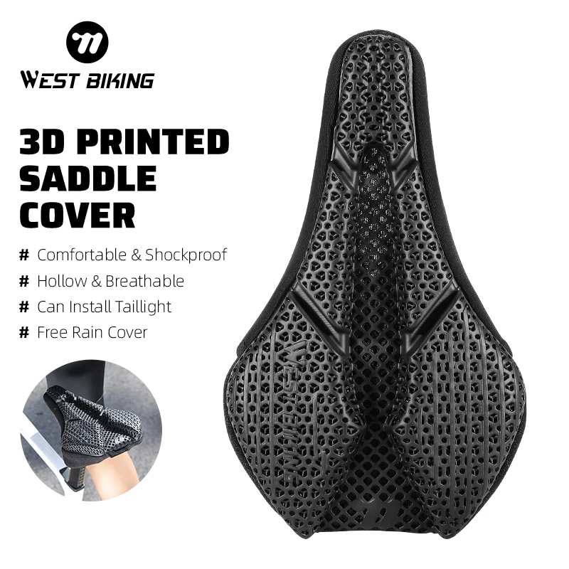 

WEST BIKING Bike Saddle Cover 3D Printed Shock Anti-Slip Particle Design Bike Seat Cushion Soft Hollow Breathable Saddle Cover