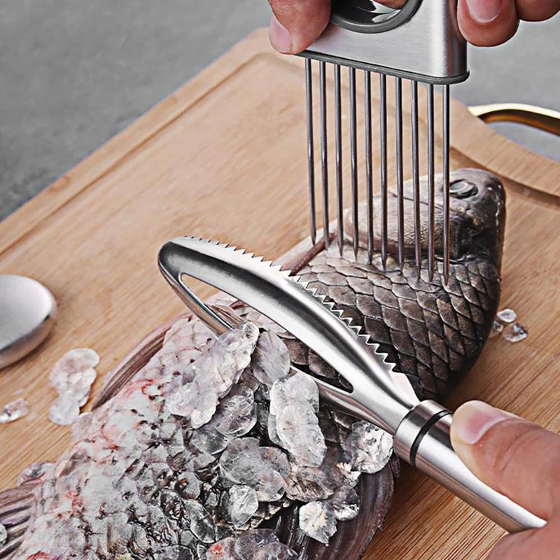 Stainless Fish Scales Scraping Graters Fish Skin Brush Fast Remove Scraper Planer and Pull Bone Tweezers Kitchen Cooking Tools