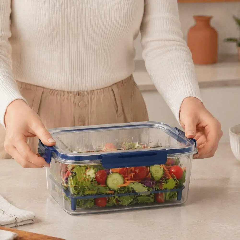 Fresh Vegetable Storage Container Refrigerator Organizer Bin Crisper Box with Mesh Drain Strainer Tofu Whey Separation Container