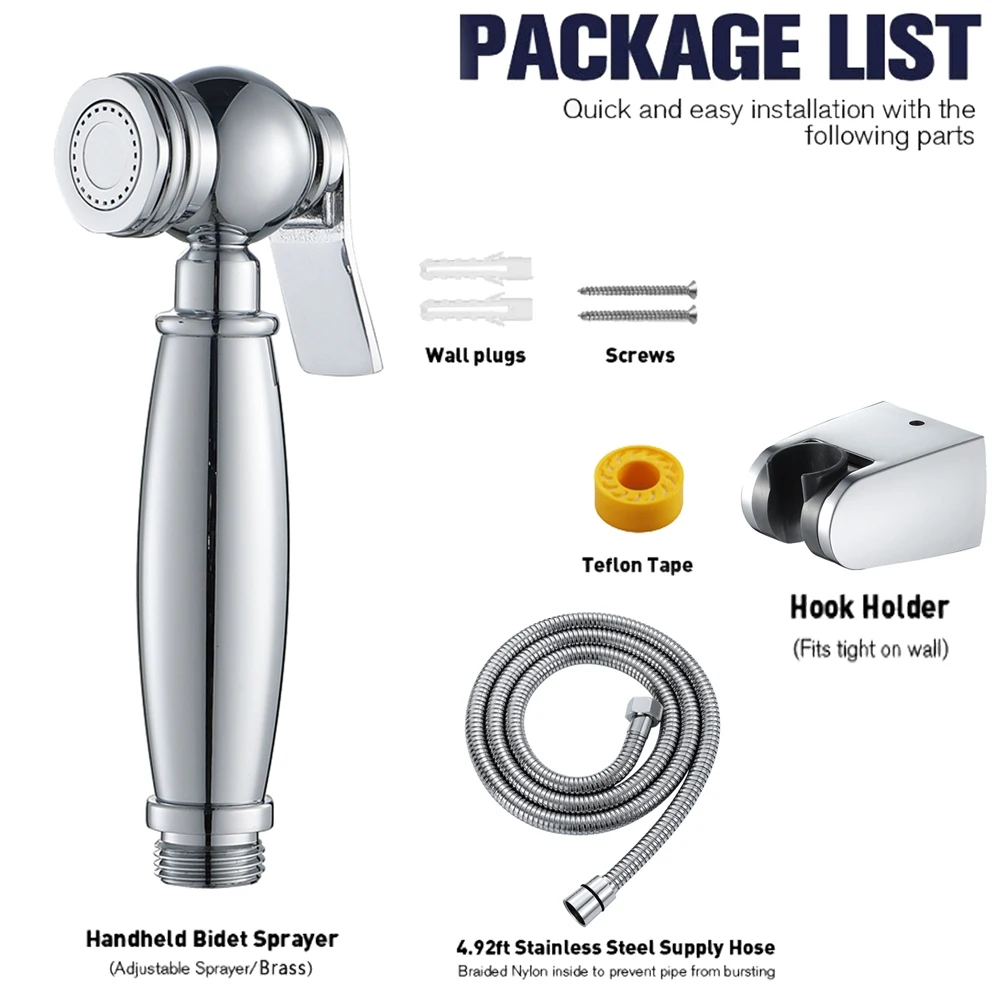 Vintage Handheld Bidet Spray Shower Set Copper Bidet Sprayer with Abs Shower Head and Stainless Steel Shower Hose, C