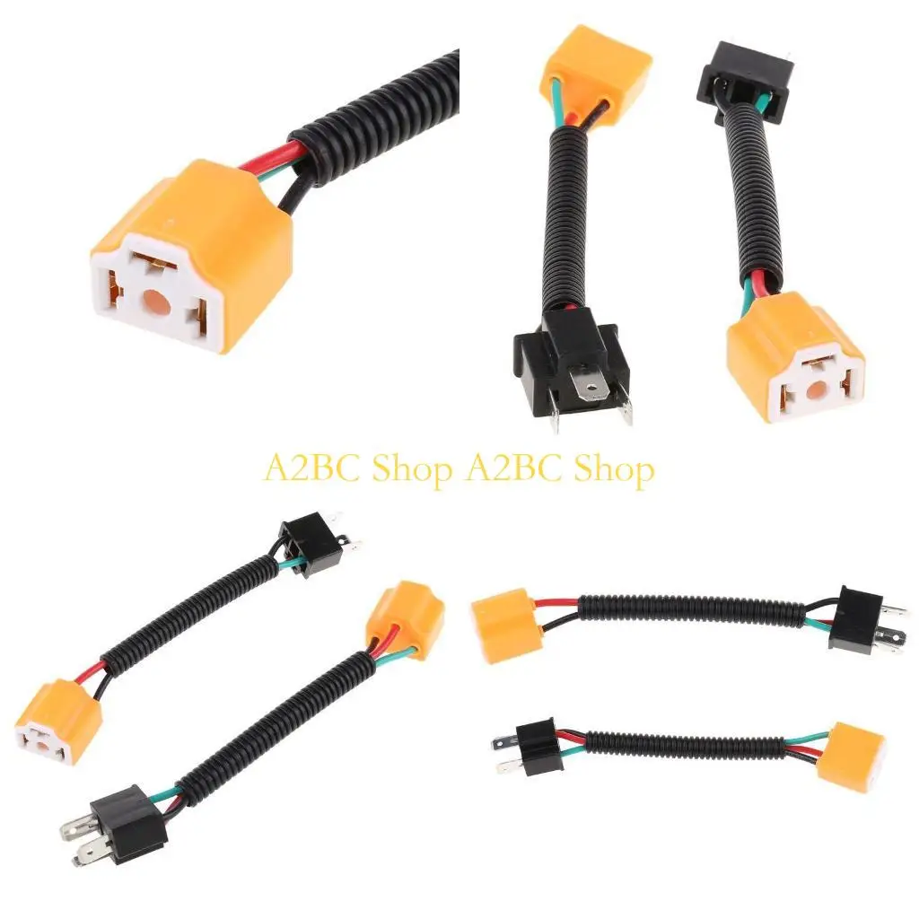 A2BC 2Pcs Vehicle Headlight Connector Harness H4 9003 Ceramic Wire Harness Plug Cable Light Weight Headlight Harness