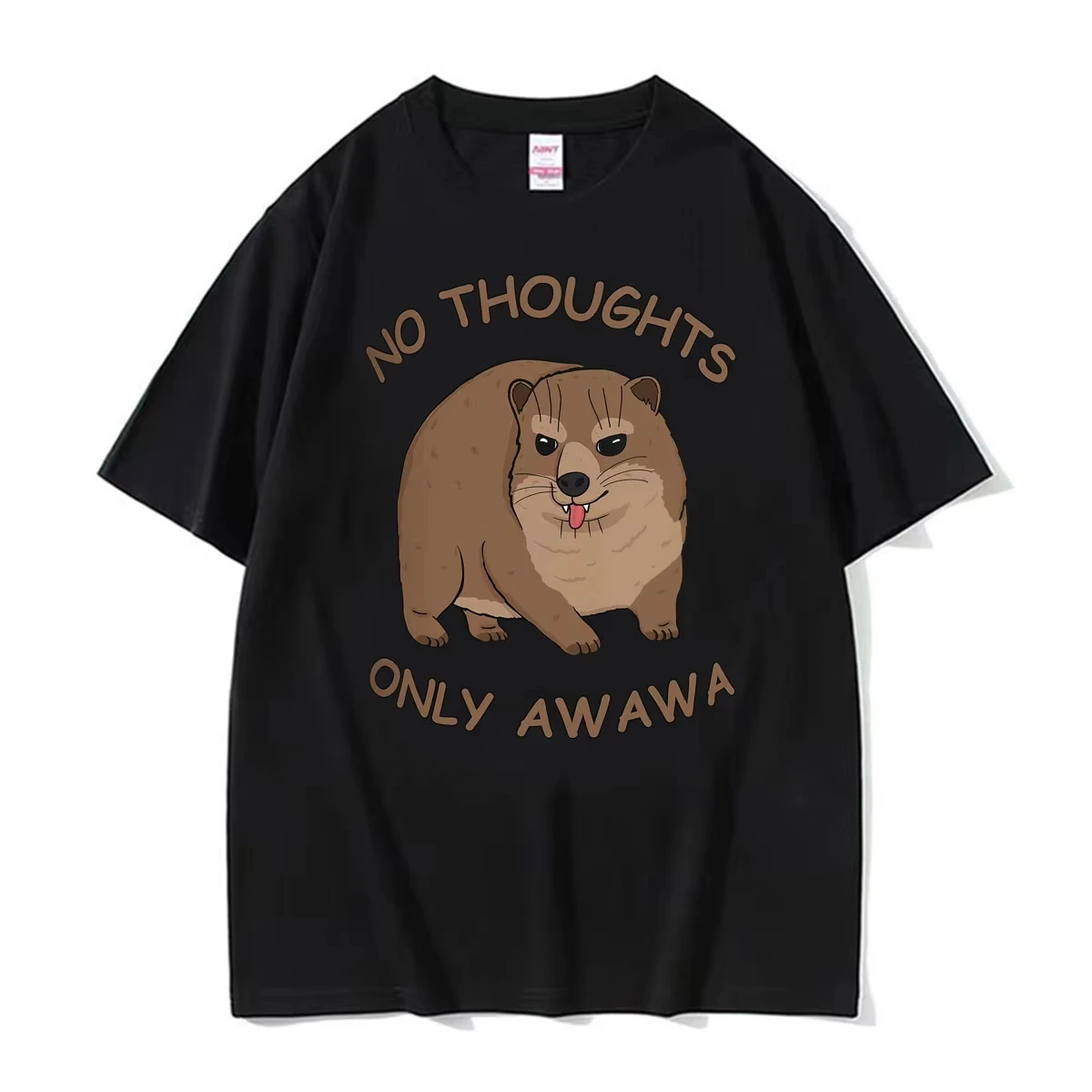 Image of Hyrax No Thoughts Only Awawa Lustige Meme T-Shirts für Männer und Frauen, Modische Kawaii Niedliche Humor-T-Shirts aus Baumwolle, Lässige Kurzarm-T-Shirts