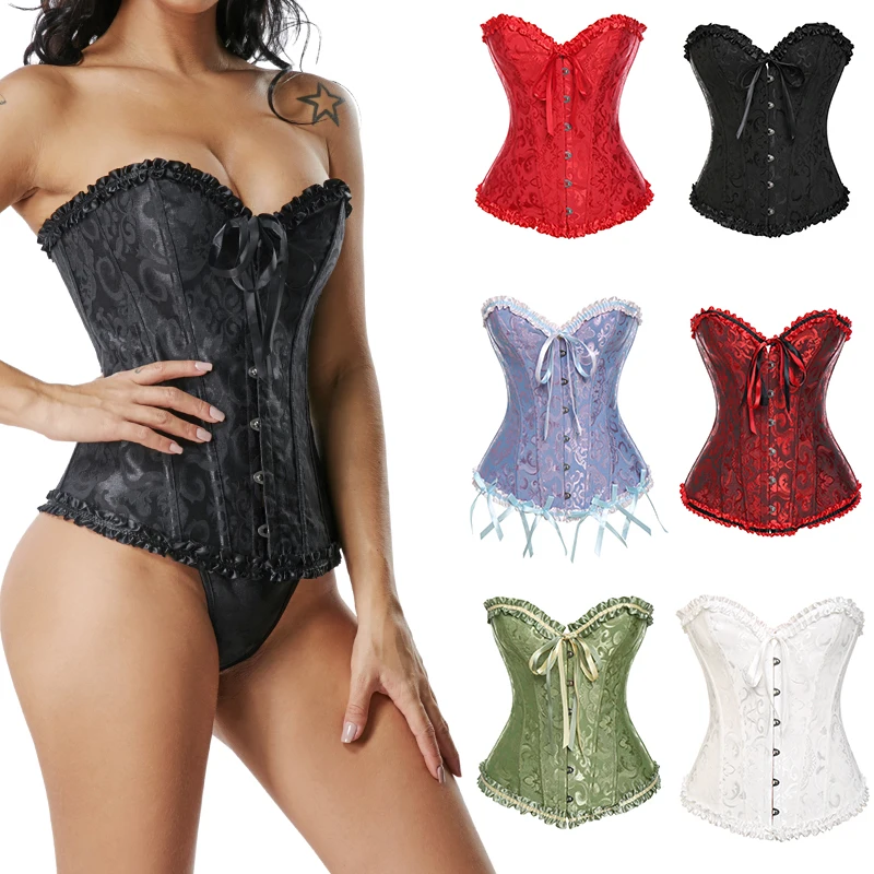 Vintage Overbust Corset Women Lace Up Bandage Gothic Bustier Corset Moldeador De Cintura Boned Shapers Ruffles Punk Corset S-6XL