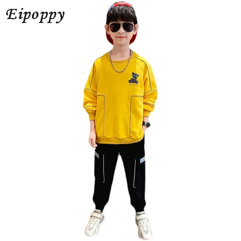 Sweater and Jogger Sweatpants Outfits Children Reflective Bear Pullover Pants Suits Kids Loungewear