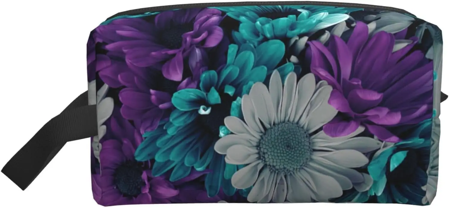 

Purple and Teal Flowers Print Travel Toiletry Bag for Men,Shaving Kit with Large Capacity for Travel Accessories