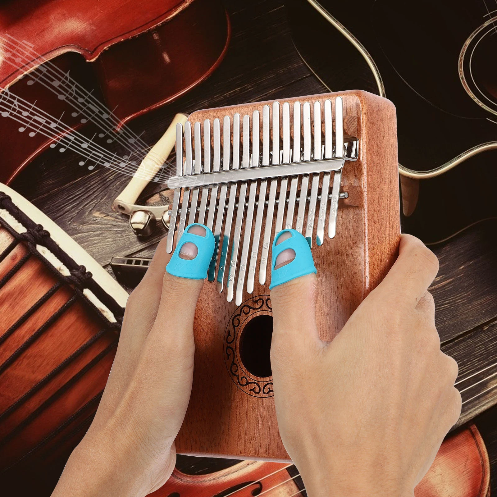 

17 Notes Kalimba Finger Piano Thumb Wooden Whale Pattern Mbira Beginner Keys Child