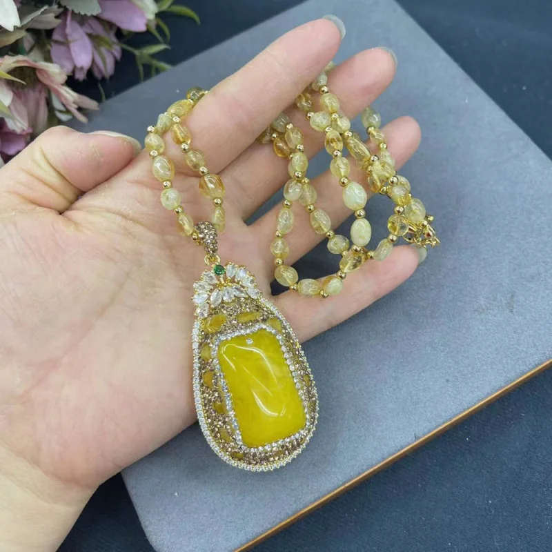 New Artificial Honey Wax Natural Yellow Crystal Chain Women'S Necklace Jewelry Set Luxury Clothing Accessories